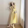 2024 Novo Verão Pausa para o Chá Estilo Francês High-end Pequeno Estilo Super Fada Lindo Vestido Amarelo para Mulheres