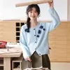 Diseño Único y Exquisito de Chaqueta Suéter Bordada con Flores Reductora de Edad Cardigan de Punto de Botón Único Estilo Occidental Top de Manga Larga