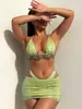 Conjunto de Traje de Baño Estilo Europeo y Americano, Bikini Sexy y Brillante de Tres Piezas, Traje de Baño Transfronterizo para Mujer con Cuello de Lazo y Copas Triangulares