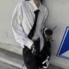 Camisa Seersucker Rayada Cleanfit Coreana, Camisa Casual de Manga Larga Hombro Recto de Alta Inteligencia, Top Rayado Retro