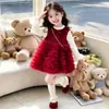Conjunto de Falda de Malla Peluda con Capas Tipo Pastel para Niñas 2026 Ropa de Invierno Vestido Chaleco Dulce y Elegante para Niña Conjunto de Dos Piezas