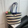 Cesta Tecida Listrada Bolsa Tecida para Mulheres 2026 Nova Verão Primavera Férias na Praia Bolsa de Praia Grande Capacidade Bolsa de Mão