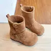 Botas de meio de panturrilha forradas com fleece estilo coreano para meninas, nova coleção de inverno 2026, solado macio, botas de algodão conversíveis para meninas e jovens mulheres