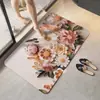 Alfombrilla de Baño Floral 3D, Alfombrilla Absorbente de Agua de Tierra de Diatomeas de Secado Rápido, Alfombrilla Resistente a la Suciedad Antideslizante para Puerta de Baño Doméstico