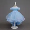 Vestido Formal de Niña con Cola, Corto Delante, Largo Detrás, Falda de Princesa, En Stock, Venta al por Mayor, Estilo Europeo y Americano, Falda de Gasa, Vestido de Dama de Honor para Boda, Vestido de Banquete