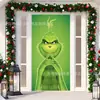 Cubierta de Puerta Decoración de Dibujos Animados del Grinch Cubierta de Puerta Navideña Monstruo Verde Grinch Tela Colgante Tapiz Fondo de Cubierta de Puerta