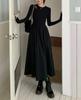 Vestido de manga larga de punto calado estilo Hepburn para mujer, nuevo diseño de primavera y otoño, temperamento nicho, corte entallado adelgazante.
