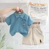 Nuevo suéter de verano estilo Western de manga corta para shorts casuales traje moda para niños estilo coreano dibujos animados letra traje de manga corta