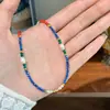 Colar Pingente com Contas de Lápis Lazúli e Pérola de Água Doce Moda Retrô Exquisito Luxo Acessível Nicho Corrente de Clavícula de Alto Padrão para Mulheres