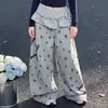 Calça de Outono para Meninas 2026 Nova Casual Estilo Coreano para Meninas Mais Velhas, com Aba Traseira e Estampa de Estrela, Calça de Moletom Wide-Leg, Transfronteiriça