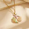 Collar de Moda Transfronterizo Estilo Resort de Playa Decoración de Caracola Verde con Goteo de Aceite en Acero Inoxidable Chapado en Oro, Cadena para Clavícula
