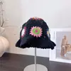 Sombrero de Pescador Retro de Punto Floral Hecho a Mano Colorido Único para Mujer, Sombrero de Pescador de Bloques de Color Estilo Japonés Inspirado en Hyuna