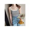 Camisola de Seda de Hielo para Mujer, Top sin Mangas Rayado de Verano, Corte Ajustado, Estilo Retro Francés, Top Delgado sin Mangas, Se Puede Usar por Fuera