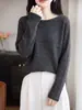 Suéter de Punto con Cuello Redondo para Mujer Estilo Básico Manga Larga Pulóver Sencillo Color Sólido Adelgazante Capa Base Superior Otoño Invierno Versátil
