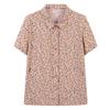 Primavera y Verano Manga Corta 2024 Nueva Blusa Estampada Estilo Abuela con Cuello Mao, Corte Holgado, Adelgazante, Camiseta Ligera y Versátil