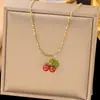 Colar de aço titânio com chalcedônia vermelha de temperamento de alta qualidade, fruta cereja, feminino, doce, estudante, cerejas, estrela, corrente de clavícula
