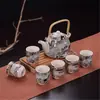 Conjunto de Chá Jogo Bule Grande Porcelana Azul e Branca Bule com Alça de 7 Cabeças Cerâmica Peônia Chinês Retrô Atacado Xícara de Chá Doméstica