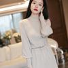 Vestido de Tricô para Outono e Inverno com Casaco para Mulheres, Saia de Comprimento no Joelho Ajustada ao Corpo com Saia de Suéter, Gola Alta, Saia Base Elegante