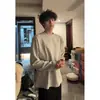 Sudadera Desestructurada Americana de Dos Tonos Gris y Negro con Cuello Redondo y Hombreras Otoño Cálido Básica para Hombre Ropa para Vestir por Capas Exportación