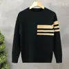 Novo Suéter de Malha de Manga Longa para Primavera e Outono para Homens, Gola Redonda, Listrado, Estilo Old Money, Estilo de Negócios, Atacado de Fábrica Transfronteiriço