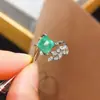 Anillo Clásico de Plata de Ley S925 con Esmeralda Natural para Mujer Pulsera Anillo Ajustable Popular de Nicho Europeo y Americano de Gama Alta