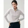 Suéter de punto de cachemira para mujer, de ajuste holgado, suave y cómodo, con cuello semialto, media cremallera, diseño de ochos, cálido y versátil