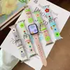 Correa Ancha de Cuero Floral Multicolor Retro Adecuada para Apple Watch iWatch 12ª Generación 11/10