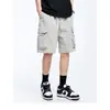 Calças cargo masculinas de verão, estilo escuro, high street, shorts com bolso grande, calças casuais esportivas de perna reta folgada, comprimento médio