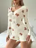 Roupa de casa feminina transfronteiriça, pijama casual estampado de peça única slim fit europeu e americano, conjunto de pijama feminino que pode ser usado fora, plus size