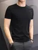 Camiseta Blanca y Negra de Algodón CVC para Hombre de Manga Corta, Color Sólido, Transpirable para Verano, Corte Delgado, Moderna, Elegante, Cuello Redondo, Manga Corta