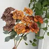 4 Rosas Artificiais com Bordas Queimadas para Decoração de Casamento, Decoração de Hotel e Casa, Arranjo Floral, Rosas Vintage na Cor Café de Outono