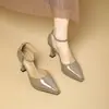 [Procesamiento Personalizado] Zapatos de Tacón Alto con Plataforma Impermeables Cómodos para los Pies, Sandalias de Tacón de Aguja con Punta Fina de Charol Estilo Francés con una Sola Tira y Punta Cerrada