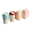 Taza de café personalizada para doble bebida, elegante vaso de agua para mujer, taza de café aislada, vaso portátil para doble bebida con pajilla, taza de regalo