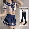 Lencería Sexy Uniforme JK Femenino Tentación Atuendo de Estudiante Traje de Marinero Traje de Pasión Entrepierna Abierta No Necesita Quitarse Juego de Cama