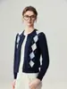 ¡Protagonista femenina gentil y elegante! Cárdigan de cachemira con patrón de rombos en color contrastante jacquard para mujer, suéter retro suave y esponjoso, simple y casual