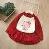 Conjunto de Duas Peças para Bebê Menina: Suéter Espesso de Veludo Peça Única com Saia de Tule e Camiseta de Manga Longa Espessa para Usar por Baixo