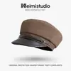 Otoño 2026 Nuevo Patchwork de Tejido Mixto Ala de Cuero Gorra Newsboy de Ala Corta Vintage Sombrero Sencillo Casual para Viajar En Stock Venta al por Mayor
