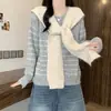 Nuevo suéter casual de punto holgado para otoño e invierno, chaqueta cárdigan de punto estilo coreano con rayas y cuello redondo para mujer