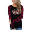 Ropa de Otoño para Mujer 2021 Nueva Amazon Europea y Americana a Cuadros Manga Raglán Manga Larga Navidad Estampado de Letras Camiseta de Manga Larga para Mujer