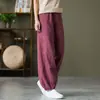 Ropa de Té Transpirable de Algodón y Lino Inspirada en el Zen para Primavera/Verano, Pantalones de Yoga Holgados, Pantalones de Linterna de Color Sólido Estilo Chino Retro para Mujer, Pantalones Largos Casuales