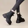 Botas Martin de Suela Gruesa para Aumentar Altura para Mujer 2026 Otoño/Invierno Zapatos de Piel Estilo Británico Botines con Peluche Tacón Grueso Botines Cortos
