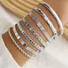 Pulsera Abierta Trenzada de Seis Puntas con Patrón de Martillo y Punta de Flecha con Patrón de Diamante, Personalidad Exagerada, Transfronteriza Europea y Americana, Juego de 7 Piezas, Venta al por Mayor