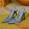 Sandálias Fechadas Elegantes Estilo Francês Transfronteiriças Europeias e Americanas, Novas Mules, Saltos Agulha Elegantes, Sapatos de Bico Fino, Atacado Tamanhos Grandes