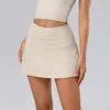 Saia Esportiva Xijia de Cintura Alta Anti-Exposição Toque Nude Saia de Meio Comprimento de Verão Bolso Toque de Luxo Saia Curta Feminina 2013