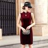 Chen Miaoyan falda chaleco de terciopelo sin mangas vestido de banquete elegante cheongsam modificado vestido de fondo venta al por mayor de fábrica