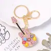 Llavero de Piedra Ojo de Gato de Colores para Guitarra, Colgante de Coche de Cristal, Aleación de Zinc Incrustada con Pedrería, Accesorios para Llavero de Mochila