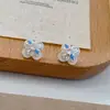 Brincos de Pérola Flor da Sorte Azul Fresco de Quatro Folhas Studs Elegantes Simples Criativos Brincos Versáteis para o Dia a Dia