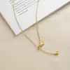 Collar Yunyao Estilo Chino Nuevo de Calabaza Grabada con Flores y Diseño de Borla, Diseño de Cordón Ajustable, Hecho Completamente de Acero de Titanio, Oro de 18K, No se Desvanece