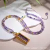 Nuevo Collar de Cristal Torre de Fuego Púrpura Nueve Amarillo Amatista Natural Estilo Chino para Mujer con Correa para el Cuello y Collar Cultural Thangka