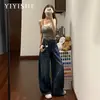 Jeans American Retro Scimitar Wide-Leg para Mulheres Outono 2025 Novo Cintura Alta Solto Emagrecedor Reto Calças Foice
